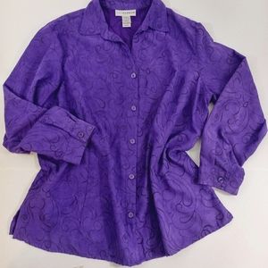 Sag Harbor Women's Faux Suede Embroidered Button Shirt Purple Black Plus Size 1X
